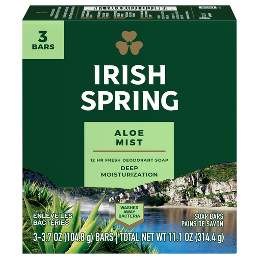 Irish Spring Aloe Mist Soap Bars, 3 x 104.8g