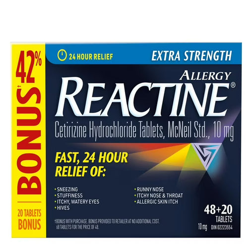 Reactine Extra Strength 10 mg Tablets – 48 + 20 Count