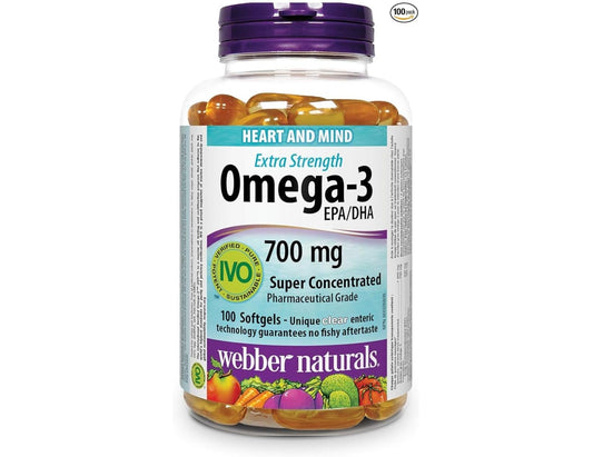 Webber Naturals Omega-3 700mg Extra Strength, 100 Clear Enteric Softgels