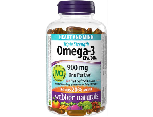 Webber Naturals Triple Strength Omega-3 900mg – 120 Clear Enteric Softgels