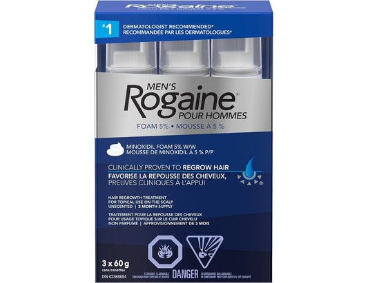 Rogaine Hair Growth Treatment For Men 5% Minoxidil Foam - 3 x 60g