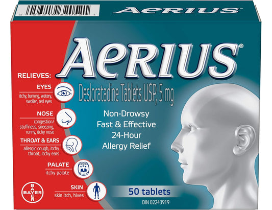 Aerius Fast Relief 24-Hour Non-Drowsy 5 mg – 50 Tablets