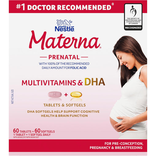 Nestlé Materna Prenatal Multivitamins with DHA and Folic Acid, 60 Tablets