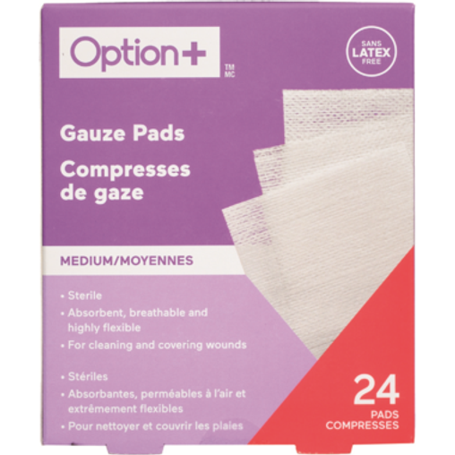 Option+ Gauze Pads Medium 7.6cm x 7.6cm - 24 Count