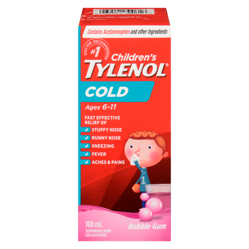 Tylenol Cold Oral Suspension for Children, Bubble Gum - 100mL