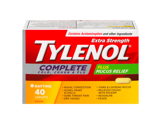 Tylenol Complete Extra Strength Cold, Cough & Flu Plus Mucus Relief, 40 Caplets