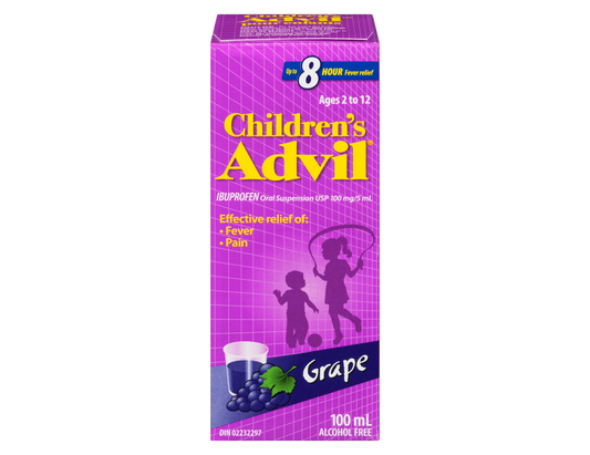 Advil Children's Fever and Pain Relief Ibuprofen Oral Suspension, Grape, 100 mL