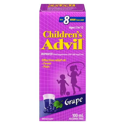 Advil Children's Fever and Pain Relief Ibuprofen Oral Suspension, Grape, 100 mL