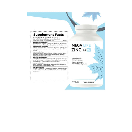 Mega Life Zinc 50 mg Tablets – 60 Count