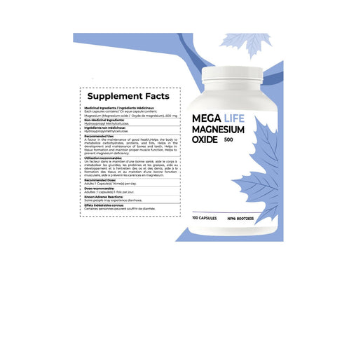 Mega Life Magnesium Oxide 500 mg Capsules, 100 ct