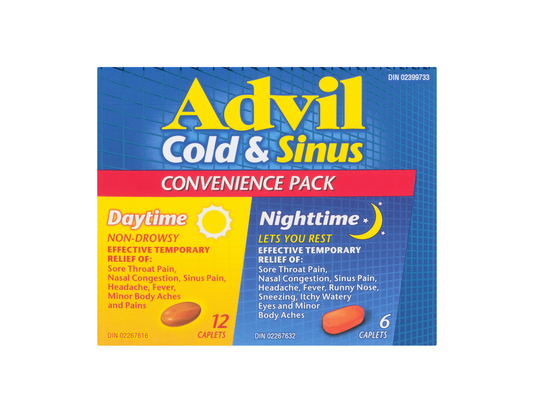 Advil - Cold & Sinus Convenience Pack - 12 Daytime Caplets + 6 Nighttime Caplets - current product packaging