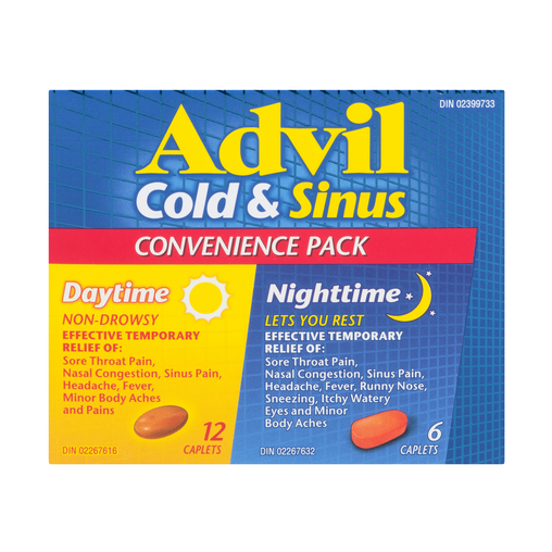 Advil - Cold & Sinus Convenience Pack - 12 Daytime Caplets + 6 Nighttime Caplets - current product packaging