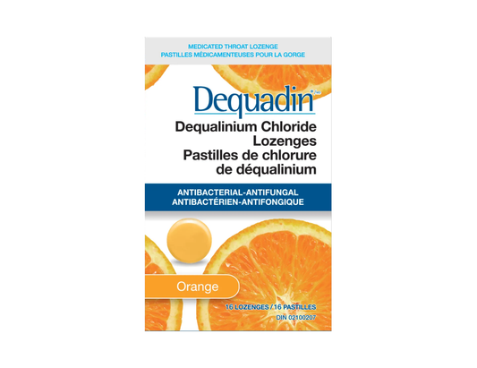 Dequadin - Antibacterial Throat Lozenges, Orange - 16 Lozenges - current product packaging
