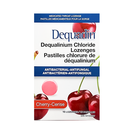 Dequadin - Antibacterial Dequalinium Chloride Throat Lozenges, Cherry - 16 Lozenges - current product packaging