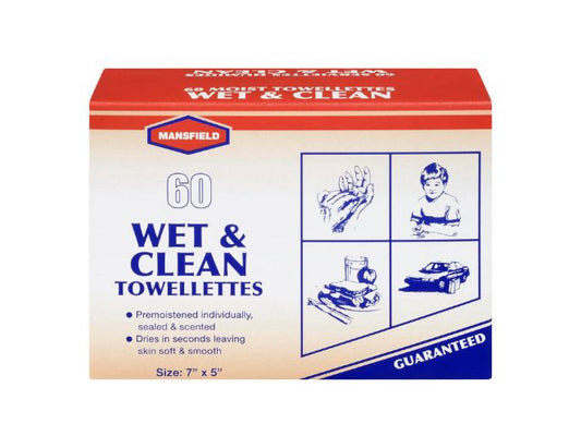 Mansfield Wet & Clean Towelettes 17 cm x 12 cm - 60 Count