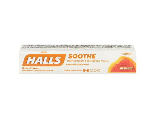 Halls - Soothe - Honey Flavour - 9 Lozenges - current product packaging