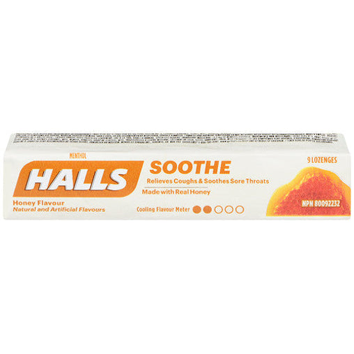 Halls - Soothe - Honey Flavour - 9 Lozenges - current product packaging
