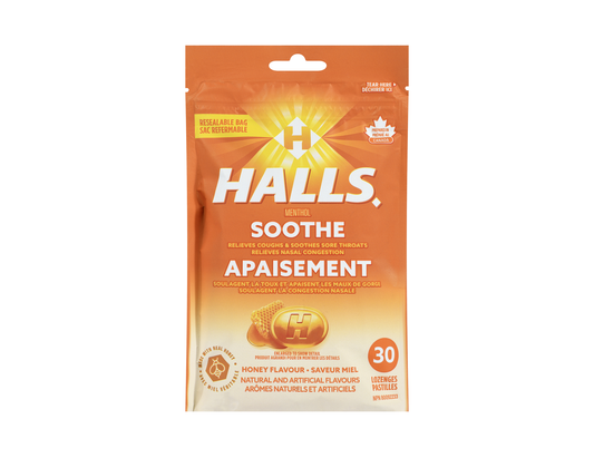 Halls - Menthol Soothe Lozenges, Honey - 30 Lozenges - current product packaging