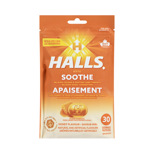 Halls - Menthol Soothe Lozenges, Honey - 30 Lozenges - current product packaging