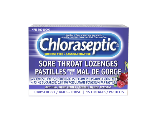Chloraseptic - Sucrose Free Sore Throat Lozenges, Berry-Cherry - 15 Lozenges - current product packaging