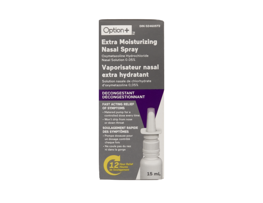 Option+ Extra Moisturizing Nasal Spray with Metered Pump - 15 mL product packaging