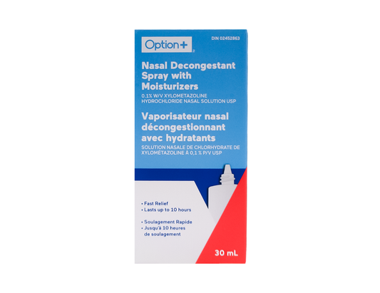 Option+ - Nasal Decongestant Spray with Moisturizers - 30 mL - current product packaging