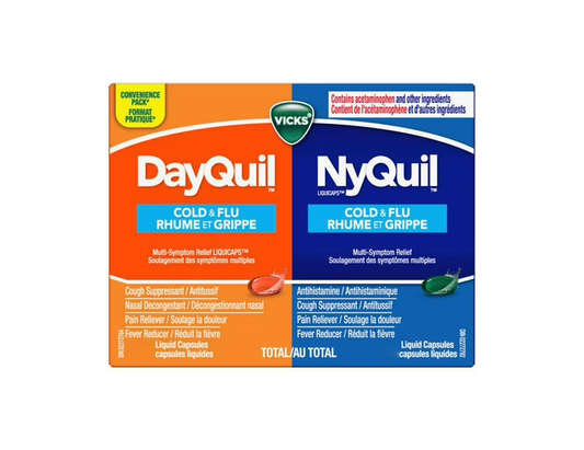 Vicks - Cold & Flu Convenience Pack - 16 Dayquil Liquid + 8 Nyquil Liquid Capsules - current product packaging