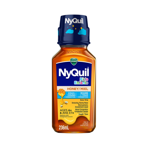 Vicks - Kids NyQuil Cold & Cough + Congestion Syrup, Honey - 236 mL - current product packaging