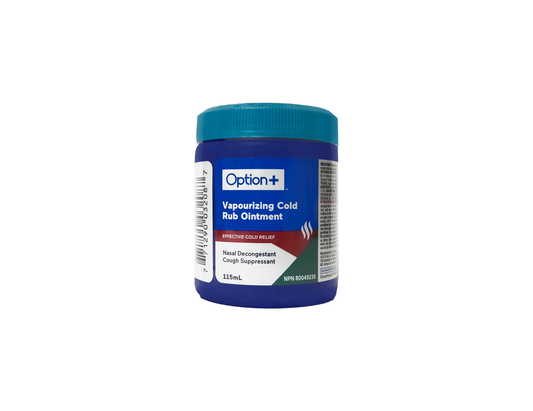 Option+ - Vapourizing Cold Rub Ointment Nasal Decongestant - 115 mL - current product packaging