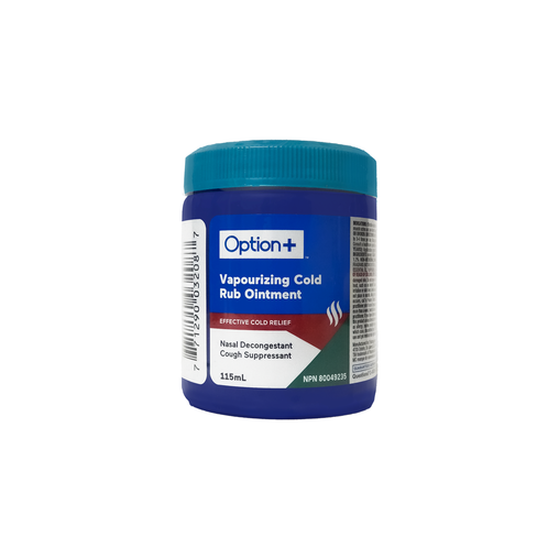 Option+ - Vapourizing Cold Rub Ointment Nasal Decongestant - 115 mL - current product packaging