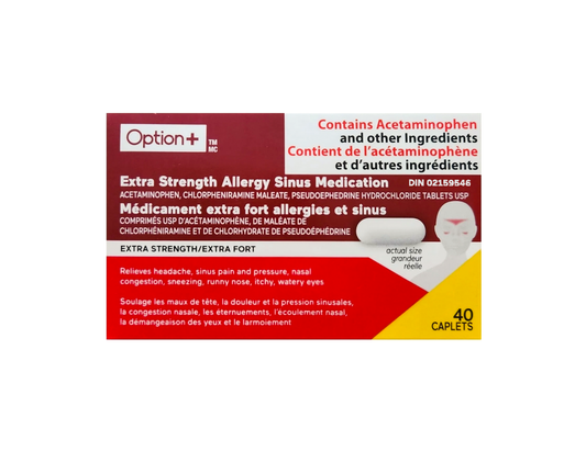 Option+ Extra Strength Allergy Sinus Medication - 40 Caplets product packaging