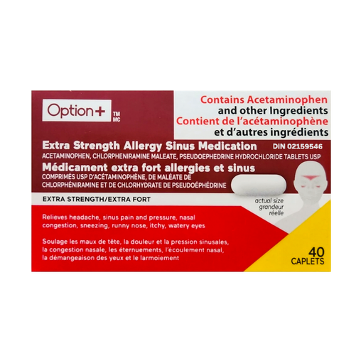 Option+ Extra Strength Allergy Sinus Medication - 40 Caplets product packaging