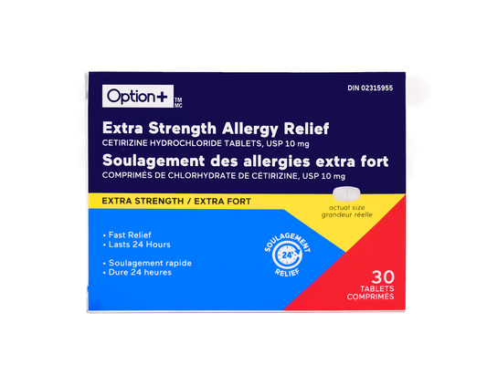 Option+ Extra Strength Allergy Relief - 30 Tablets product packaging
