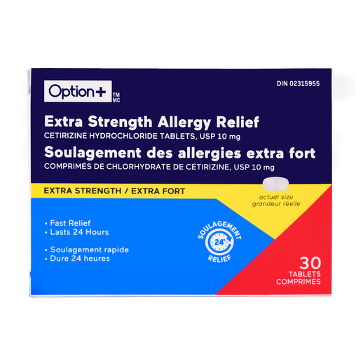 Option+ Extra Strength Allergy Relief - 30 Tablets product packaging