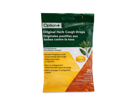 Option+ - Original Herb Cough Drops - 20 Lozenges - current product packaging