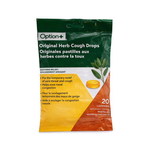 Option+ - Original Herb Cough Drops - 20 Lozenges - current product packaging