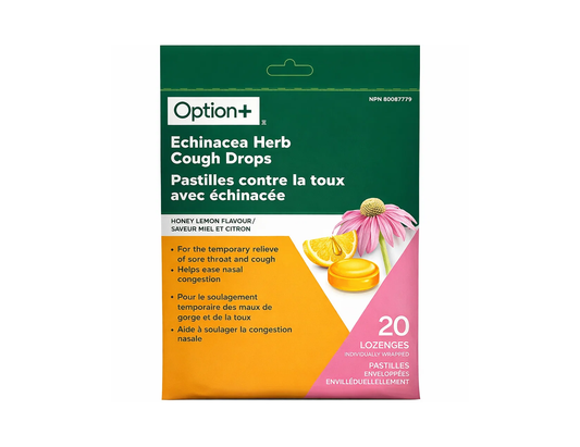 Option+ Echinacea Herb Cough Drops - 20 Lozenges product packaging