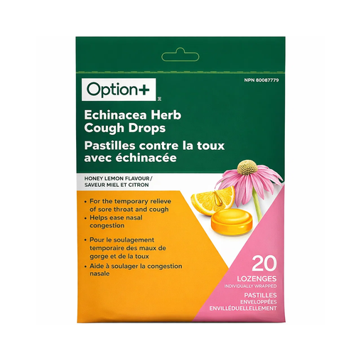 Option+ Echinacea Herb Cough Drops - 20 Lozenges product packaging
