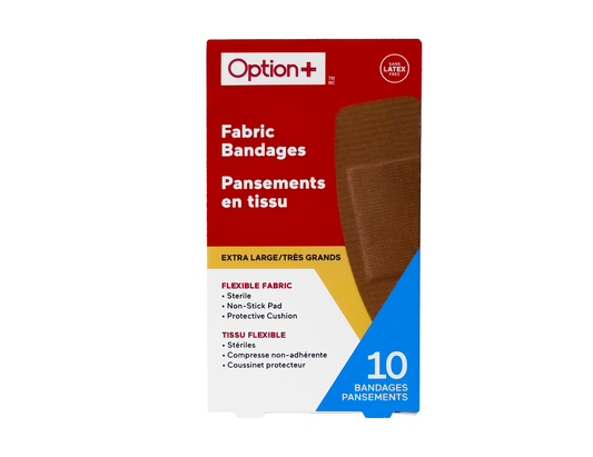 Option+ Extra Large Flexible Fabric Bandages, 10 x 5 cm - 10 Bandages current product packaging