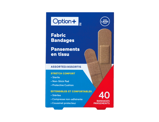 Option+ Fabric Bandages, Assorted - 40 Bandages current product packaging