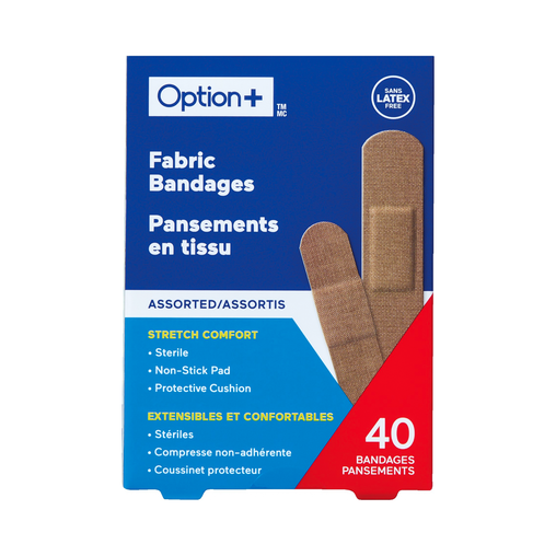 Option+ Fabric Bandages, Assorted - 40 Bandages current product packaging