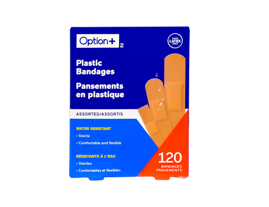 Option+ Plastic Bandages, Assorted - 120 Bandages current product packaging