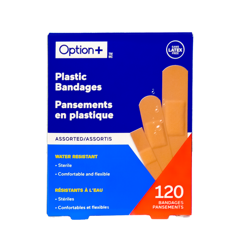 Option+ Plastic Bandages, Assorted - 120 Bandages current product packaging