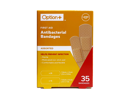 Option+ Antibacterial Bandages, Assorted - 35 Bandages current product packaging