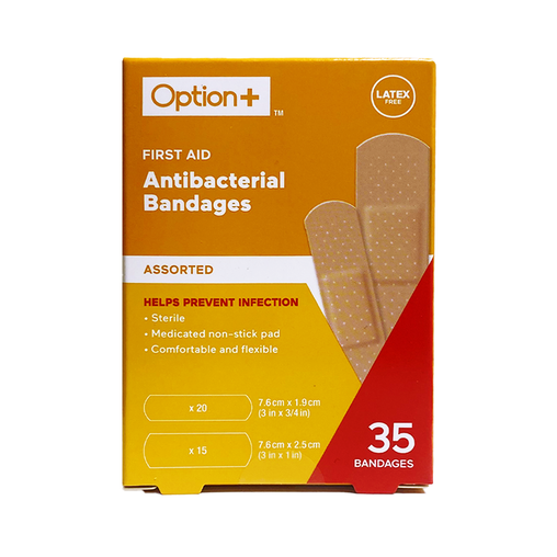 Option+ Antibacterial Bandages, Assorted - 35 Bandages current product packaging