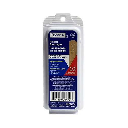 Option+ Plastic Bandages Travel Pack - 10 Bandages current product packaging