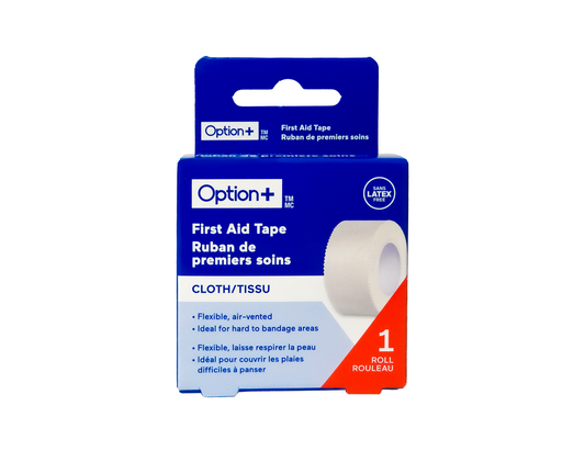 Option+ Cloth First Aid Tape, 2.5 cm x 9.1 m - 1 Roll current product packaging