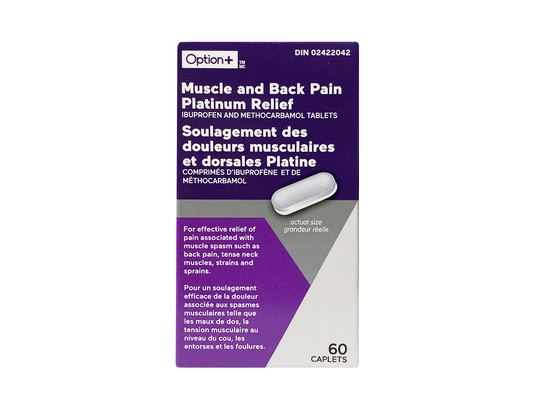 Option+ Muscle & Back Pain Platinum Relief - 60 Caplets product packaging