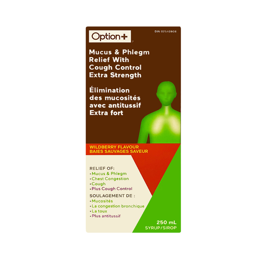 Option+ - Mucus & Phlegm Relief With Cough Control, Extra Strength - 250 mL - current product packaging