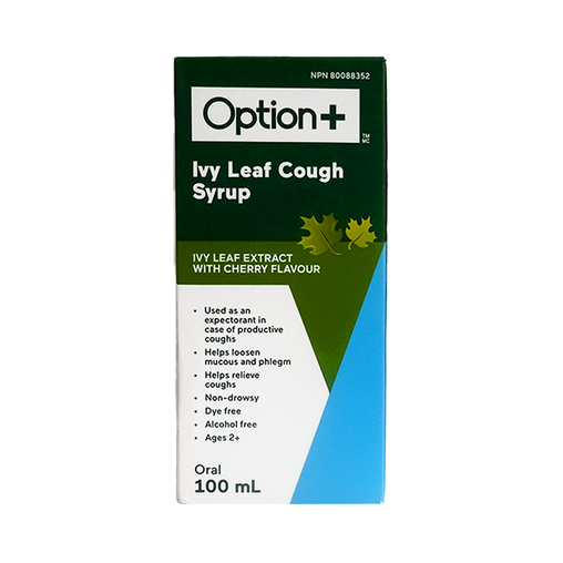 Option+ - Ivy Leaf Cough Syrup, Cherry Flavour - 100 mL - current product packaging